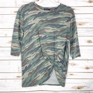 Green quarter length sleeve top.